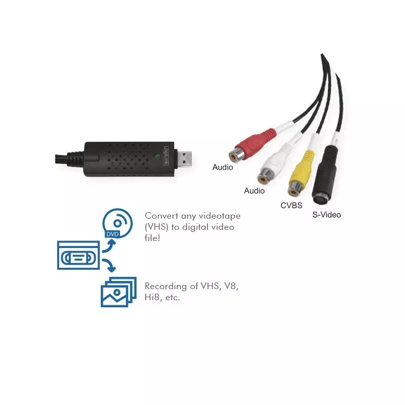 LogiLink USB 2.0 vaizdo įrašymo adapteris, USB A/M į 3x RCA + MiniDIN5/F, juodas