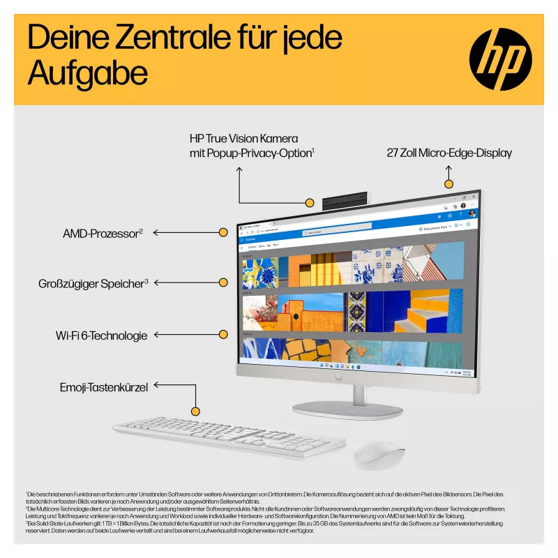 HP 27-cr0471ng All-in-One kompiuteris – Ryzen 7 7730U, 16 GB RAM, 512 GB SSD, Full HD