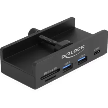 DeLOCK 64263 USB šakotuvas su kortelių skaitytuvu, USB Type-A, 5000 Mbit/s, juodas