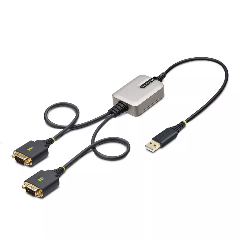 StarTech.com 2 prievadų USB į RS232 adapterio laidas, 60 cm, USB-A į 2x DB9, FTDI, keičiami varžteliai/veržlės, COM išlaikymas, 4 lygio ESD apsauga, tvirta TPE konstrukcija
