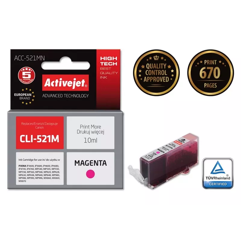 Activejet ACC-521MN rašalas, skirtas Canon CLI-521M, Supreme, 10 ml, purpurinis