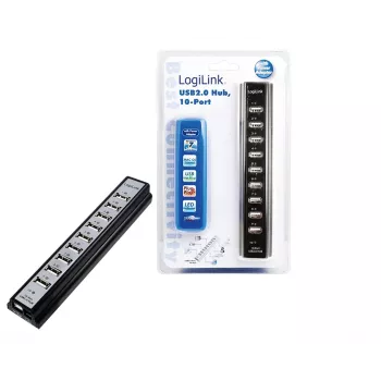 LogiLink UA0096 USB 2.0 šakotuvas, 10 prievadų, 480 Mbit/s, juodas