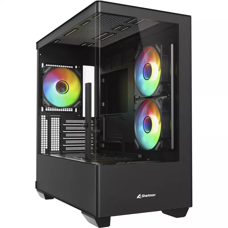 PC korpusas Sharkoon Elite Shark CM100 Tower Micro-ATX, be maitinimo šaltinio, juodas