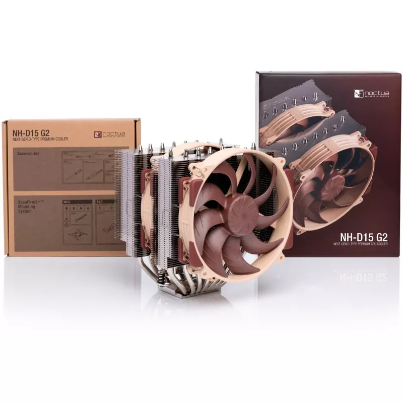 Oro aušintuvas Noctua NH-D15 G2 – dviejų 140 mm ventiliatorių procesoriaus aušintuvas, varinis, 12 V, 1500 RPM maks., tinka LGA 1150/1151/1155/1156/1200/1700 ir AM4/AM5