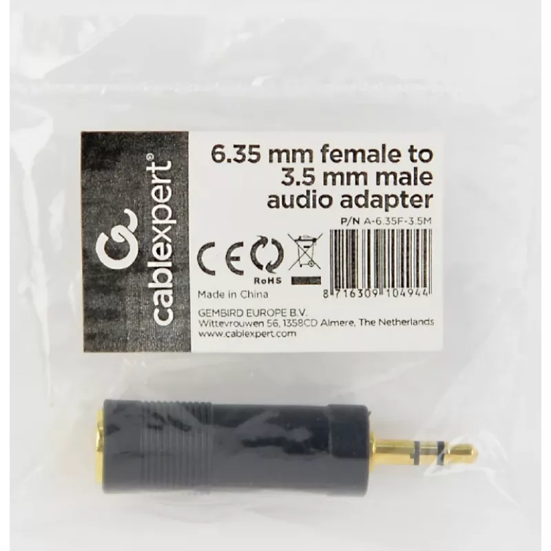 Cablexpert garso adapteris 6.35 mm lizdas – 3.5 mm kištukas | A-6.35F-3.5M