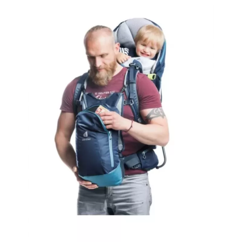 Kūdikio nešimo kuprinė Deuter Kid Comfort Pro, mėlyna, poliamidas, max 22 kg, skėtis nuo saulės, šoninė kišenė