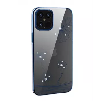 Apsauginis dėklas Devia Crystal Flora iPhone 12 / 12 Pro — mėlynas permatomas su gėlių raštu