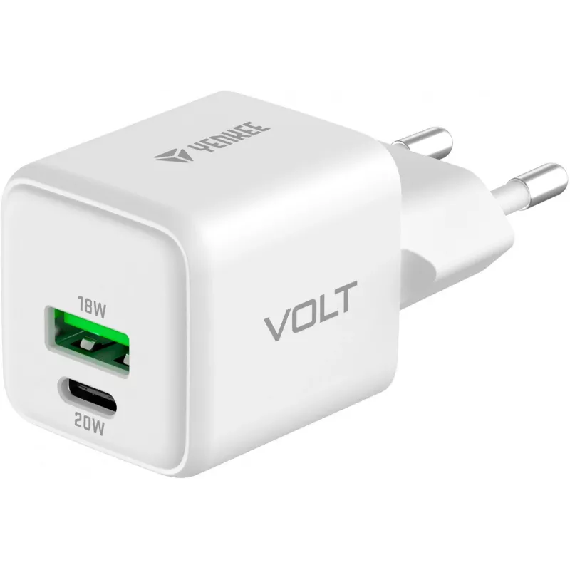USB C/A sieninis įkroviklis YENKEE YAC G38 20W 3A Power Delivery (USB‑C ir USB‑A)