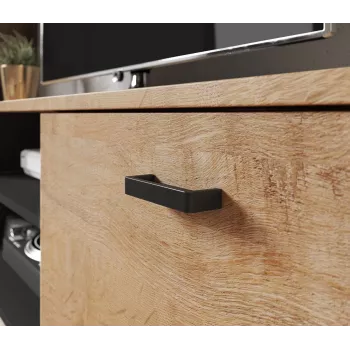 TV stovas Cama Meble SOHO 140, ąžuolas lefkas/juodas, 1400×430×370 mm