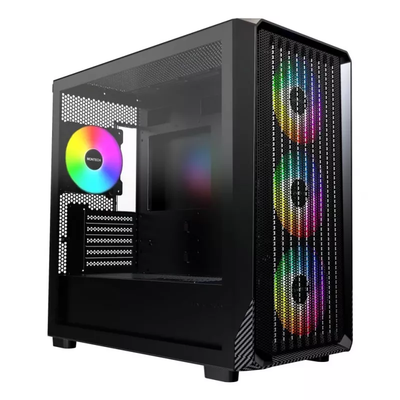 Montech X5M (B) juodas Micro Tower kompiuterio korpusas – Micro-ATX/Mini-ITX, 3x120mm priekyje, 1x120mm gale, palaiko ATX maitinimo šaltinį, 2x3,5 colio + 4x2,5 colio diskų vietos