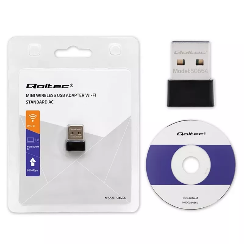 QOLTEC Ultra-Fast Wireless Mini USB Adapter Wi-Fi – belaidis USB adapteris