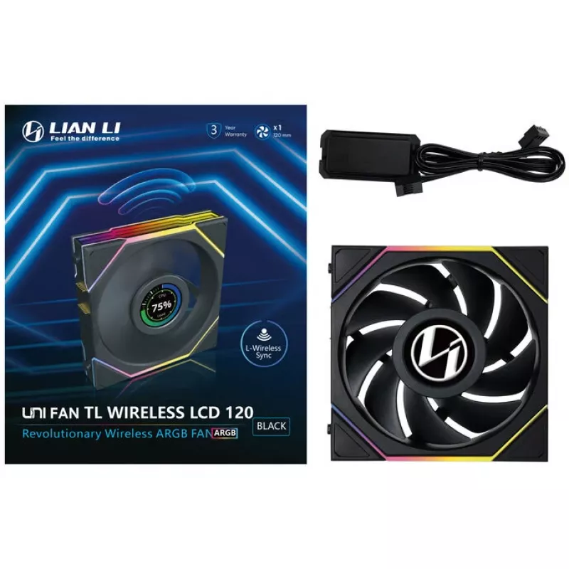 Lian Li UNI FAN TL Wireless LCD 12TLLCD1W1B ventiliatorius, ARGB, PWM, 120 mm, juodas