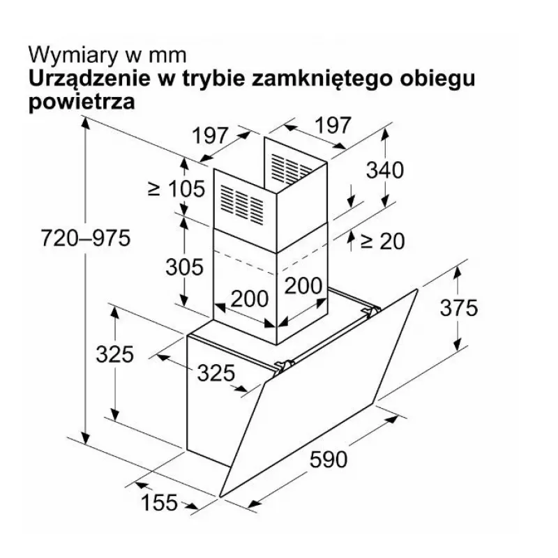 Sieninis gartraukis Bosch DWK65DK20, 590×325×690 mm, 550 m³/h, 3 greičiai, 62 dB, baltas, aliumininis riebalų filtras