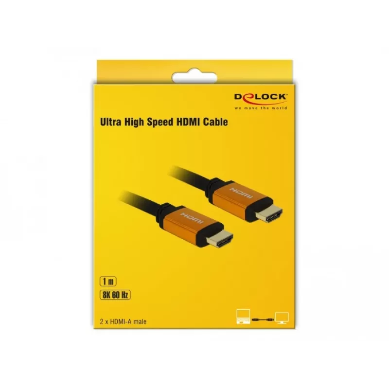 HDMI kabelis DeLOCK 85727 1 m, A tipo vyras–vyras, juodas su auksu