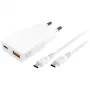 Kintamosios srovės patalpų mobiliojo įrenginio įkroviklis 4smarts 541509 — 100–240V, USB-A + USB-C, 1.5 m laidas, greitas įkrovimas, baltas