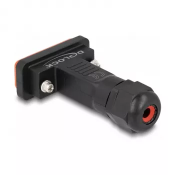 DeLOCK D-Sub 15 kontaktų moteriška jungtis IP67 vandeniui atspari juoda/oranžinė