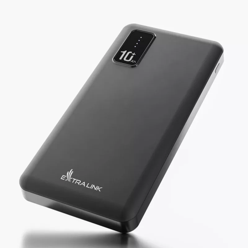 Powerbank Extralink EPB-098B 10000 mAh, LiPo, 2× USB-A + 1× USB-C, juodas