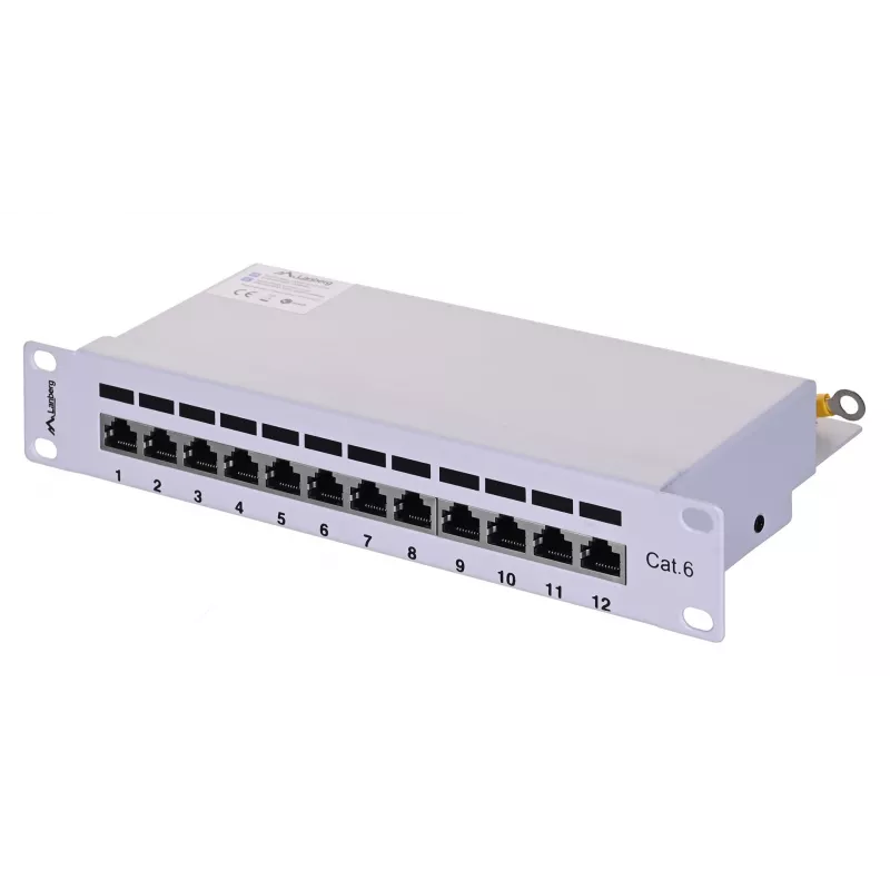 Patch panel LANBERG PPF6-9012-S, 12 prievadų, metalinis, pilkas, 1U, 215×130×44.5 mm