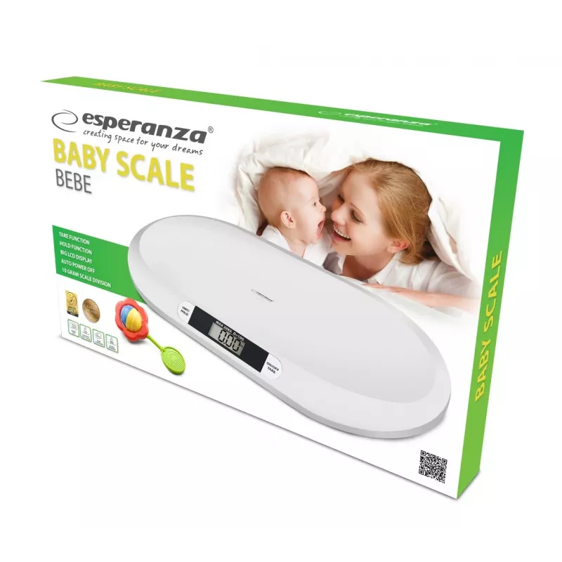 Elektrinės kūdikių svarstyklės ESPERANZA EBS019 – 0,03–20 kg, 0,01 kg padala, didelis LCD ekranas, balta