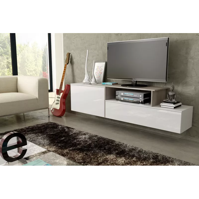 Cama TV spintelė SIGMA 3 180 baltas/baltas blizgus + sonomos ąžuolas