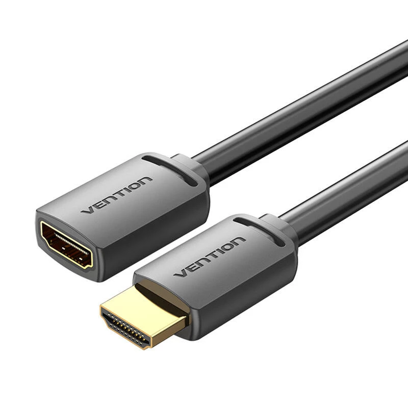 HDMI kabelis Vention AHCBD 0,5 m, HDMI Type A kištukas – HDMI Type A lizdas, HDMI 2.0, paauksuoti kontaktai, juodas