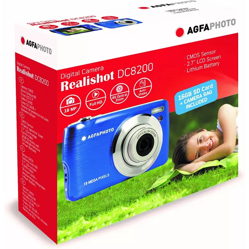 Agfa Photo DC8200 mėlyna + dėklas + SD 16GB atminties kortelė