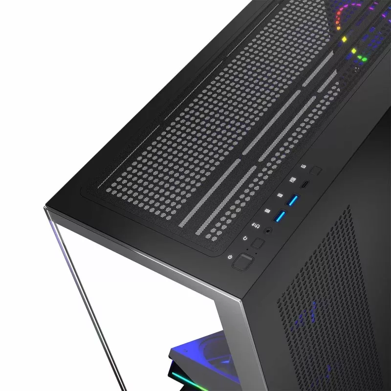 PC korpusas MODECOM Volcano Stellar 5F ATX Midi bokštas, grūdintas stiklas, 5 iš anksto sumontuoti ventiliatoriai, USB‑C, palaiko microATX/ATX, maks. GPU 420 mm, CPU aušintuvo aukštis 175 mm