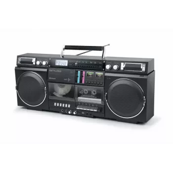 MUSE Boombox M-380 GB juoda – garsiakalbis su CD, kasečių, Bluetooth ir FM radiju