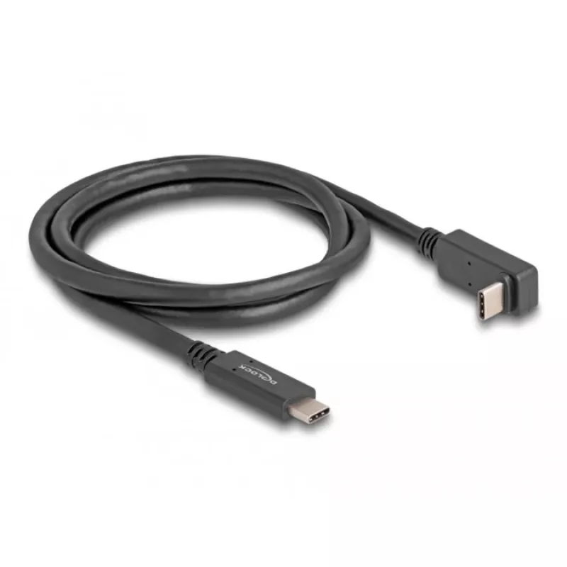 Delock USB-C laidas, 24 kontaktų USB-C (M) į 24 kontaktų USB-C (M) lenktas, USB 3.2 Gen 2, 3 A, 1,0 m, USB Power Delivery (60 W), palaiko 4K 144 Hz (3840 x 2160), iki 10 Gbps