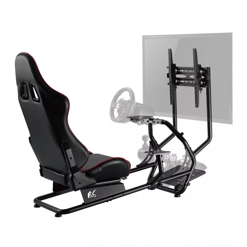 Gaminimo kėdė NanoRS RS160 3-in-1 Lenktynių Simuliatoriaus Stovas PC Konsolėms, Dirbtinės Odos Apvalkalas, Vairo Stovas, TV Laikiklis iki 50 col., Vesa 400x400