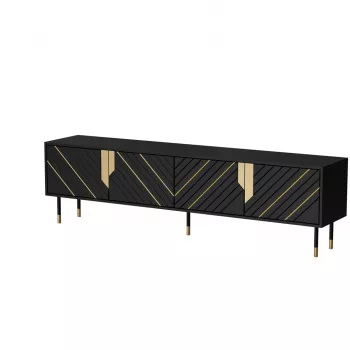 TV spintelė Cama 4D MOUNTAIN 2040×400×550 mm juoda + auksinė medžio drožlių plokštės viršus