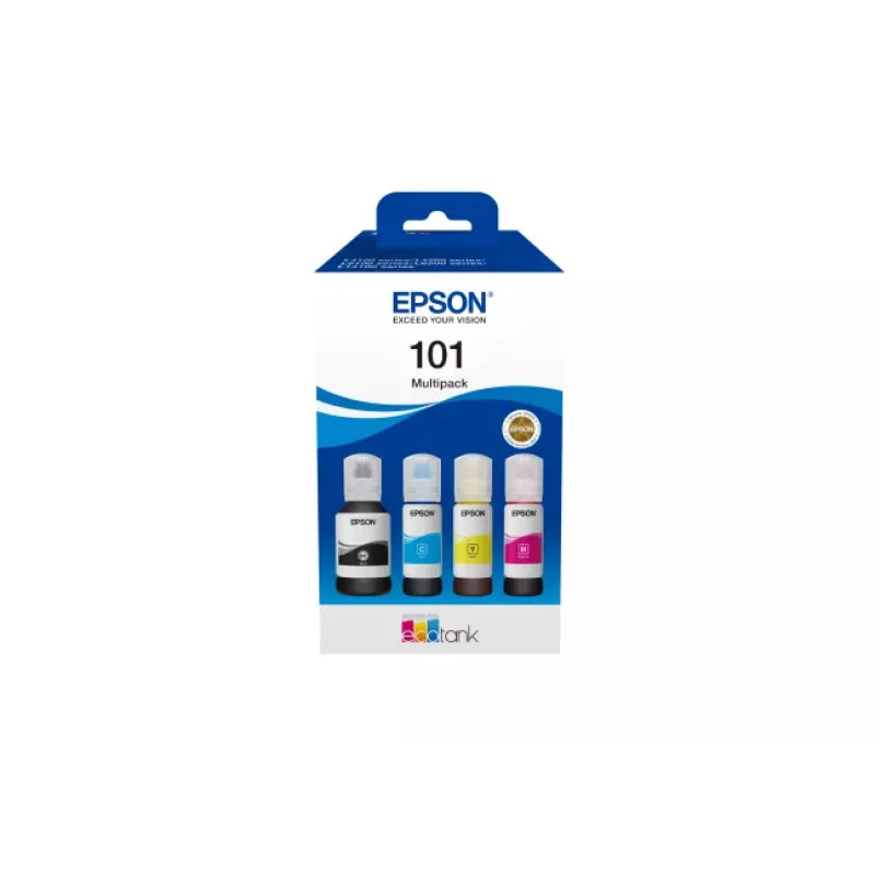 Originalus Epson EcoTank rašalo butelių rinkinys 4 spalvoms – juoda 127 ml, žydra/magenta/geltona 210 ml (C13T03V64A)