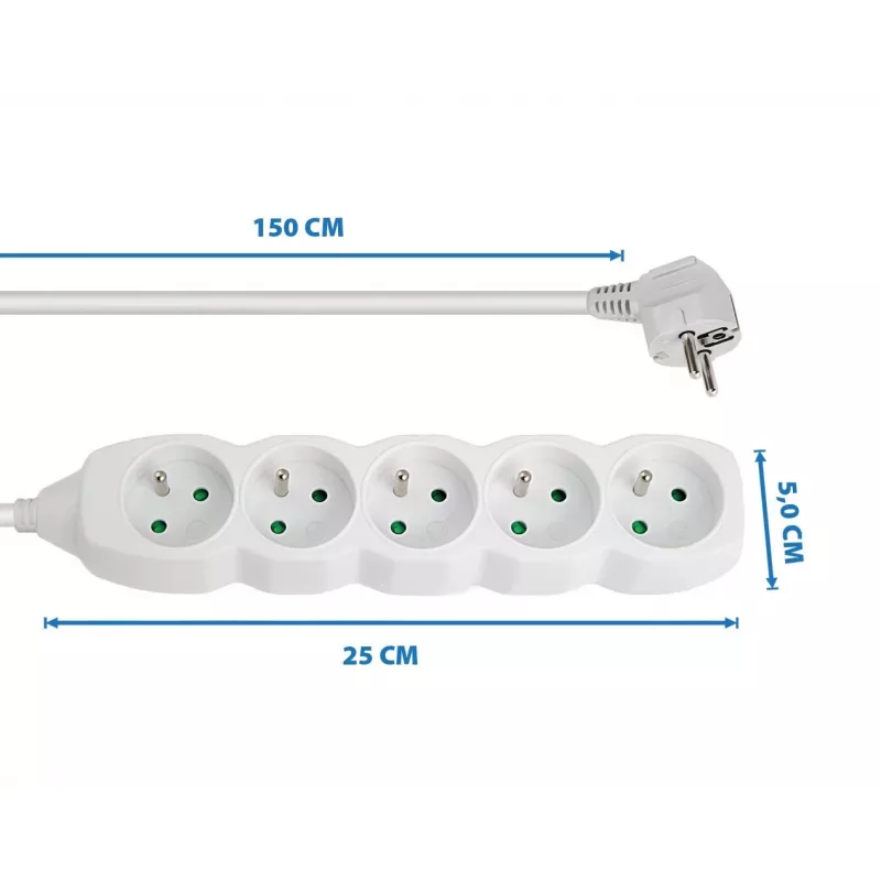 Ilgintuvas ESPERANZA ELK207W — 1,5 m laidas, 5 kištukiniai lizdai (E tipas), vidaus naudojimui, 220–250 V