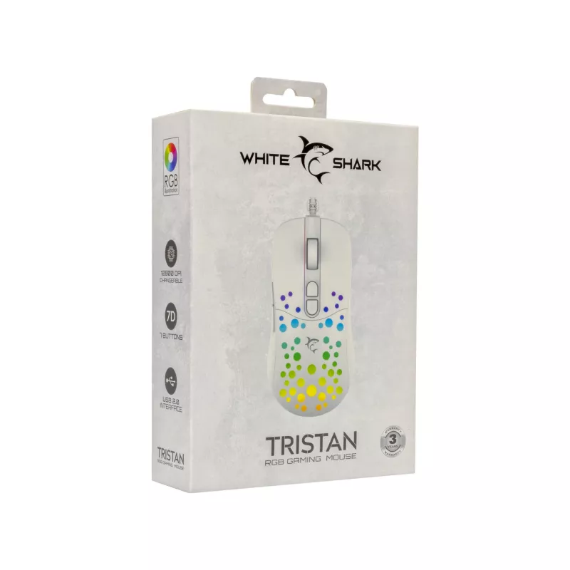 Pelė White Shark GM-9004 Tristan-2 White RGB USB