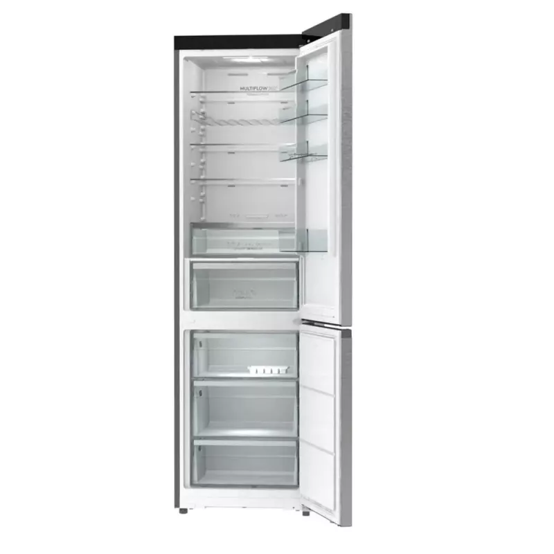 Šaldytuvas su šaldikliu Gorenje NRB620E61X4WFE, laisvai pastatomas, nerūdijančio plieno, bendras tūris 340 L, NoFrost, LED ekranas