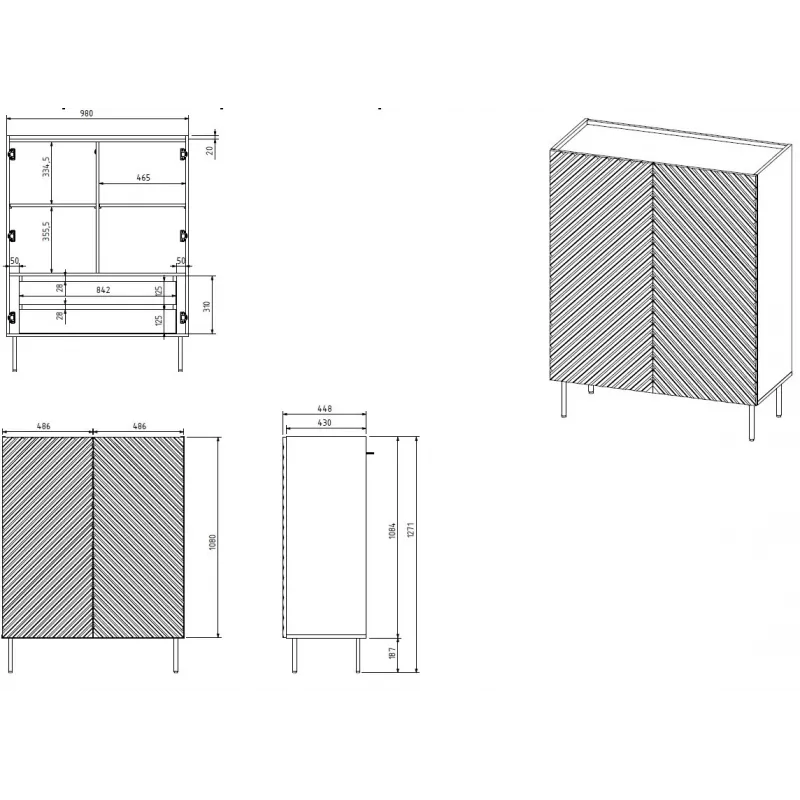 Lentyninė spinta cama meble ONDA ONDA 98×45×127 cm žalia, pastatoma prie sienos