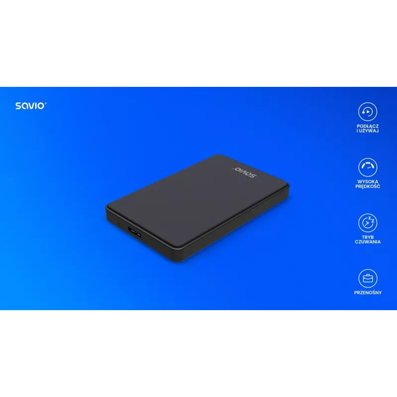 Išorinis HDD/SSD dėklas SAVIO AK-65 Juodas 2,5 colio SATA USB 3.0 5 Gbit/s Micro-USB