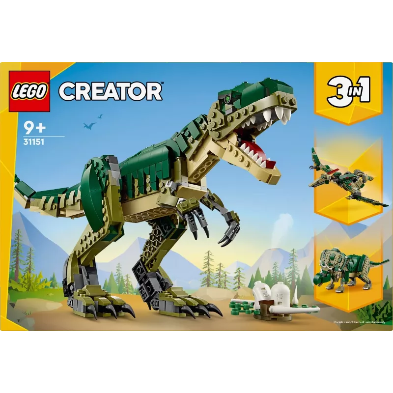 Konstruktorius LEGO Creator 3-in-1 T.Rex 626 dalių, 150 mm aukštis, nuo 9 m.