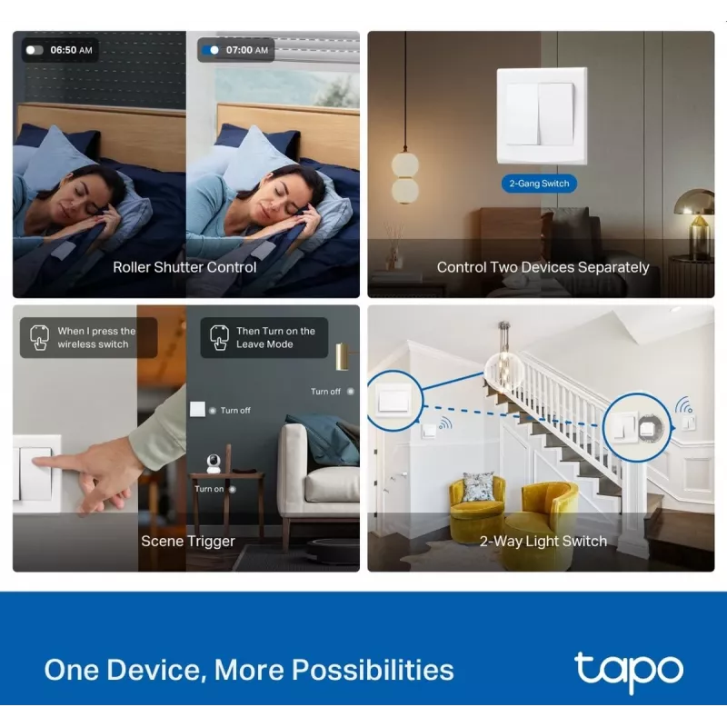 TP-Link Tapo S112 išmanusis jungiklio modulis, 7 kanalų, 2400 MHz, balta, AC, 150 W