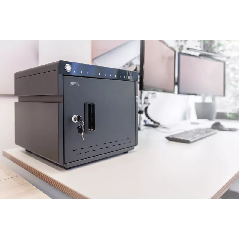 Digitus mobilus stalinis įkrovimo ir laikymo kabinetas 10 nešiojamiesiems kompiuteriams/planšetėms iki 13 colių, UV-C, USB-C