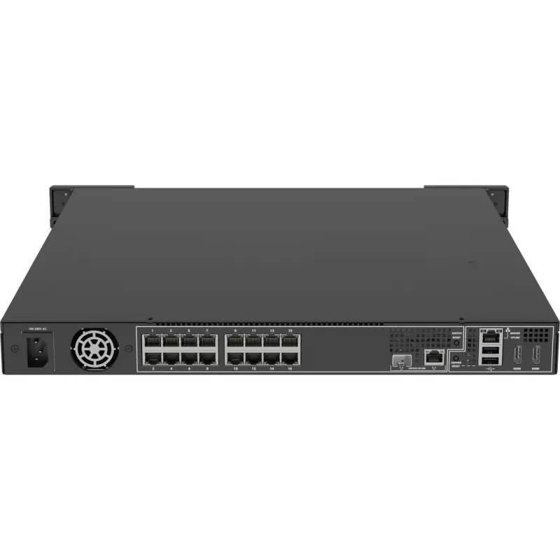 Tinklinis vaizdo registratorius AXIS S2216 Mk II 1U juodas – 16 kanalų, iki 7680×4320, 4 TB HDD (maks. 16 TB), 256 GB SSD, RAID 0/1/10, FIPS 140-2 L2