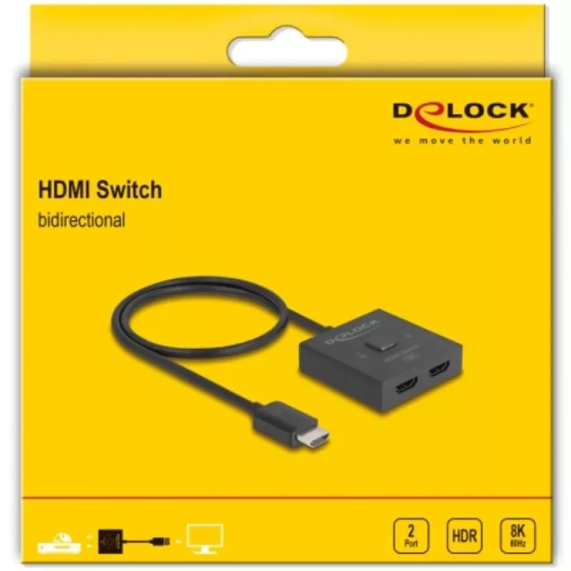 HDMI jungiklis DeLOCK 18901 144Hz juodas plastikinis 55x55x15mm