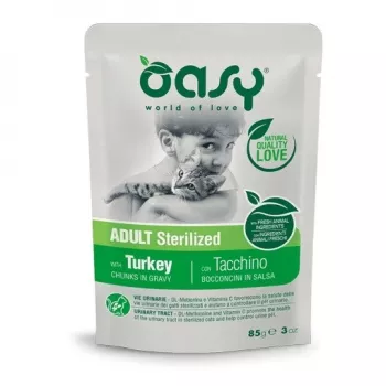 Oasy šlapias ėdalas katėms gabaliukai padaže Suaugęs Sterilizuotas Kalakutiena 85g