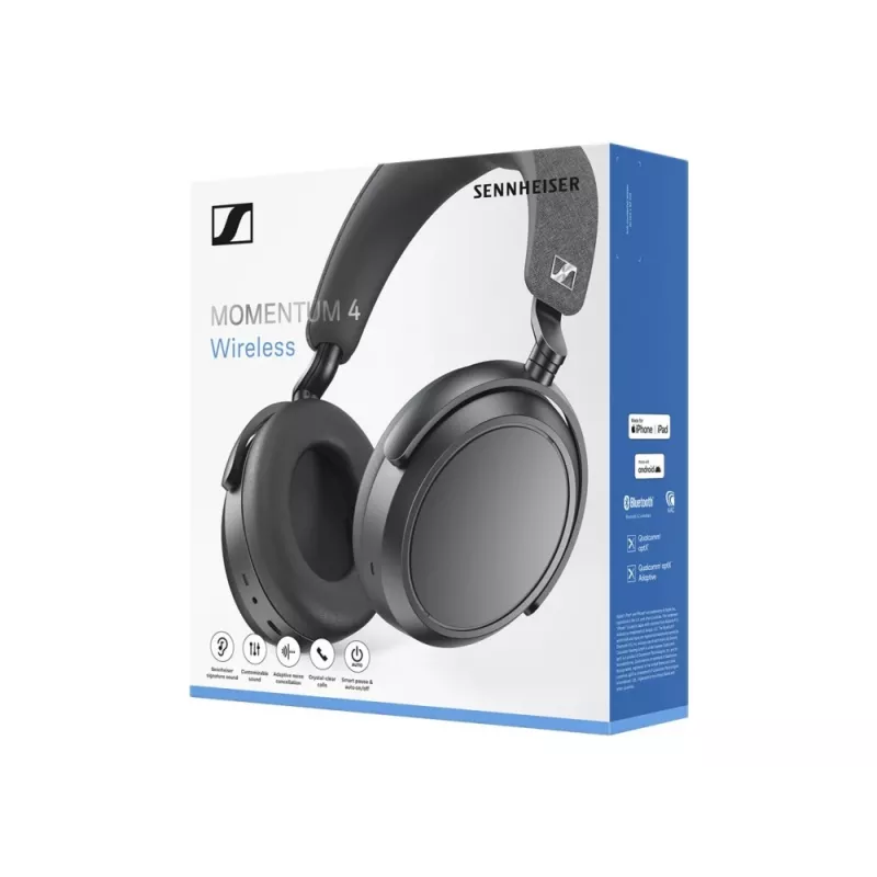 SENNHEISER Momentum 4 belaidės ausinės su Bluetooth ir triukšmo slopinimu – juodos