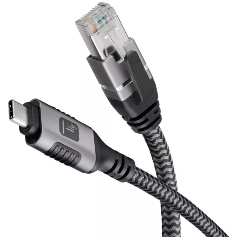 Techly ICOC U3C-RJ45-010 USB-C į Gigabit Ethernet adapterio kabelis, 1 m, juodas/sidabrinis