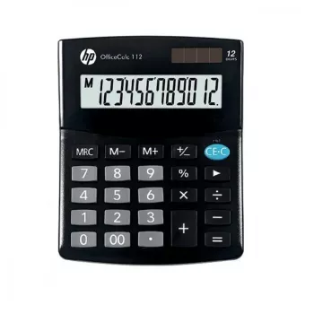 Stalinis skaičiuotuvas HP OC 112 – 12 skaitmenų LCD, baterija/saulė, juodas, 101×125×33 mm