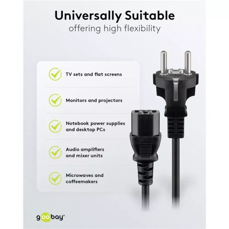 Goobay IEC laidas 5 m juodas Kištukas F tipas IEC C13 H05VV-F3G