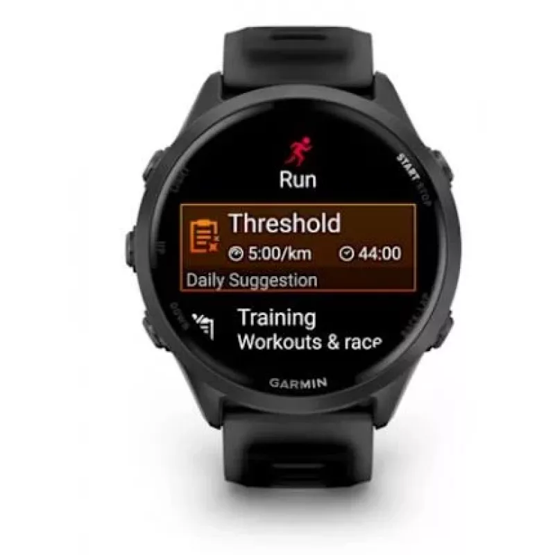 Išmanusis laikrodis GARMIN Forerunner 570 – 47 mm pilkai sidabrinis aliuminio korpusas, peršviečiamas juodas silikoninis dirželis