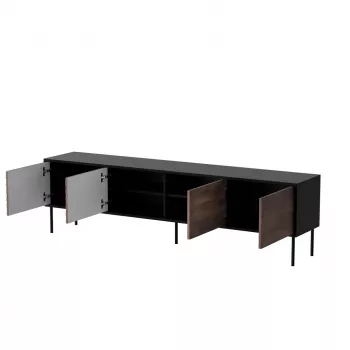 TV spintelė CORTINA 4D 200x40x55 cm, juodas viršus, riešutmedžio fasadai