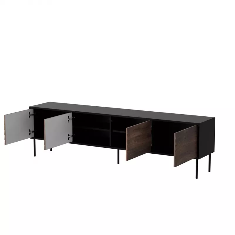 TV spintelė CORTINA 4D 200x40x55 cm, juodas viršus, riešutmedžio fasadai